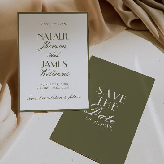 Save The Date Classy Olive Green Old Money Classic Boho Wedding
