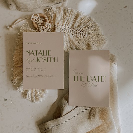 Save The Date Classy Olive Green Old Money Retro Luxury Wedding