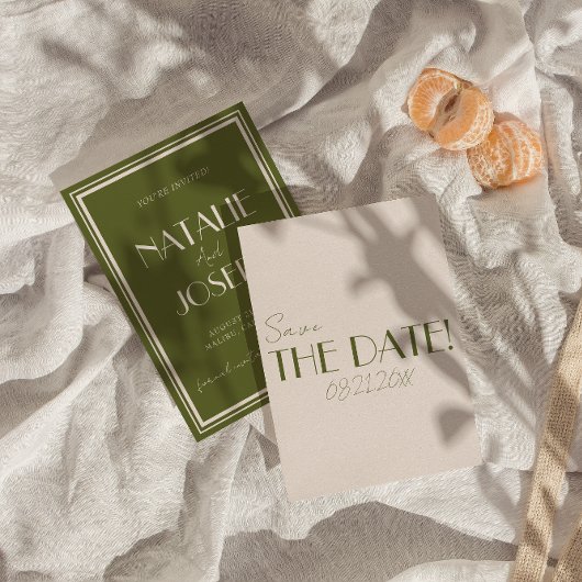 Save The Date Classy Olive Green Old Money Whimsical Wedding