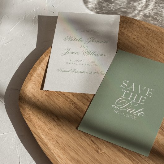 Save The Date Classy Sage Green Boho Old Money Wedding