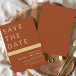 Save The Date Classy Terracotta Enregistrer la date Elegant Gold<br><div class="desc">Mariage Elegant Boho Terracotta - Burnt Orange and Gold Enregistrer les cartes de dates. Les cartes Save the Date contiennent une typographie de script moderne,  lettrée à la main,  qui sont élégantes,  simples et modernes à utiliser après que vous minimaliste simple célébration de mariage.</div>