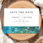 Save The Date Claude Monet Water Lilies Mariage<br><div class="desc">Elégant mariage moderne enregistrer la carte de date avec peinture Claude Monet Water Lilies</div>