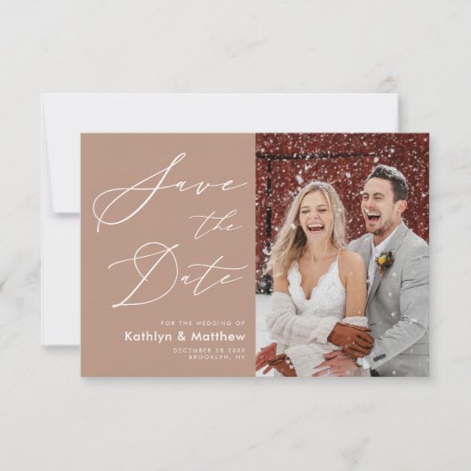 Save The Date Clay Élégant Script Photo moderne Simple Mariage (Devant)