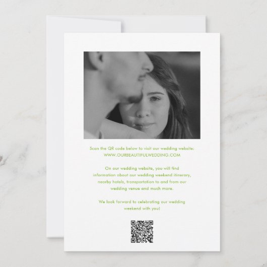 Save The Date Clean Lime Green QR Code Photo Mariage élégant (Dos)