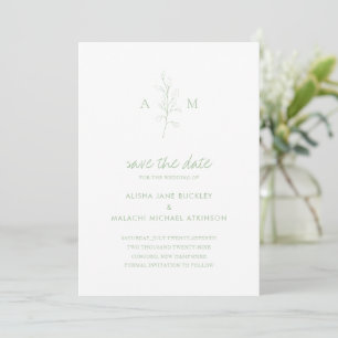 Save The Date Clean Sage Green Botanical Photo Mariage élégant