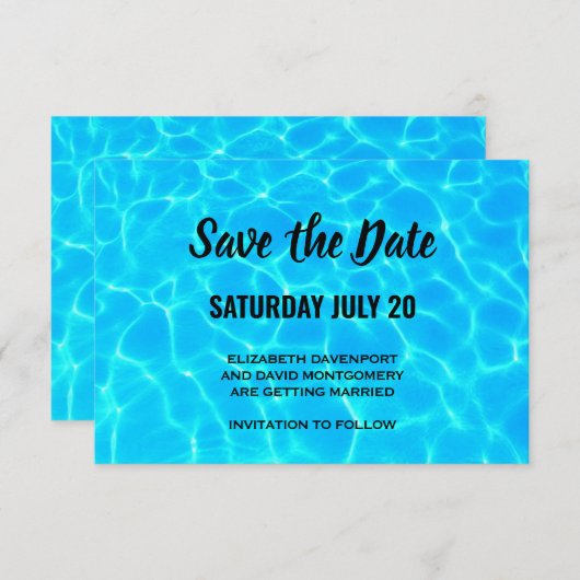 Save The Date Clear Blue Pool Water Photo Mariage Décontracté (Devant / Derrière)
