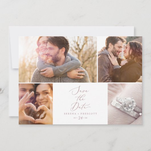 Save The Date Clic Rose Gold Calligraphie 4 Photo Collage (Devant)