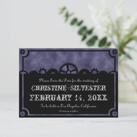 Save The Date Clockwork Silhouette, 3.5"x5" enregistrer la date (Debout devant)