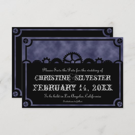 Save The Date Clockwork Silhouette, 3.5"x5" enregistrer la date (Devant / Derrière)