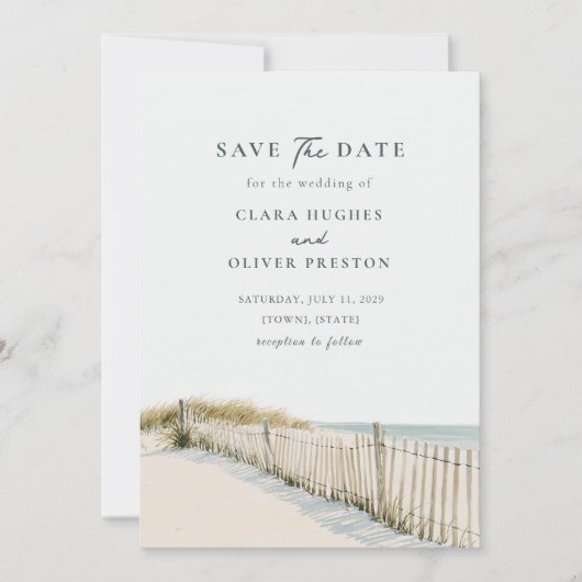 Save The Date Clôture de dune Herbe de mer Cape Cod Mariage sur (Devant)