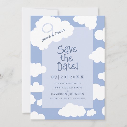 Save The Date Cloud Neuf 9 Cute Fun Whimsical Unique Mariage (Devant)