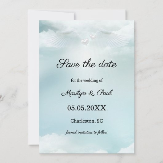 Save The Date Cloud Neuf ailes Angel Photo Enregistrer la date (Devant)