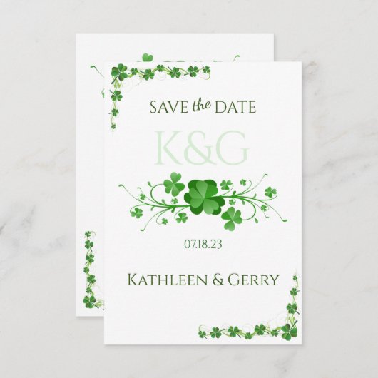 Save The Date Clover celtique Shamrock traditionnel (Devant / Derrière)
