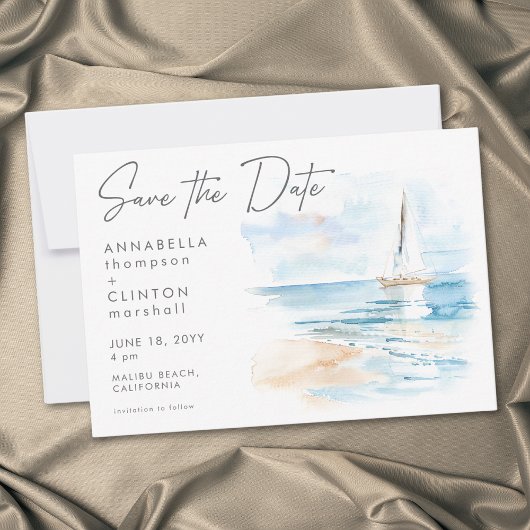 Save The Date Coastal Beach Modern Watercolor Wedding