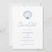 Save The Date Coastal Blue Beach Shell Mariage Monogramme (Devant)