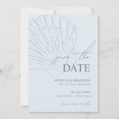 Save The Date Coastal Blue Shell Hand Drawn Seashell Wedding (Devant)