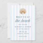 Save The Date Coastal Blue Stripes Shell Beach Photo Wedding (Devant)