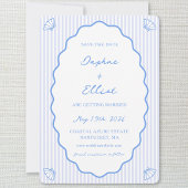 Save The Date Coastal Chic Bleu & Blanc Striped Wavy Mariage