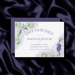 Save The Date Coastal Chic Mariage nautique pourpre et vert