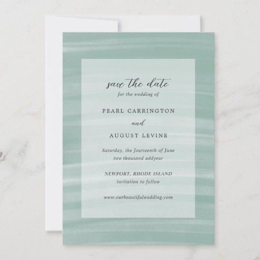 Save The Date Coastal Chic Muted Green Mariage élégant (Devant)