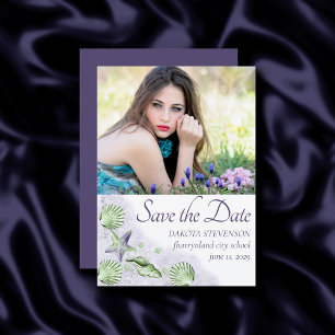 Save The Date Coastal Chic   Purple and Lime Green Senior Photo