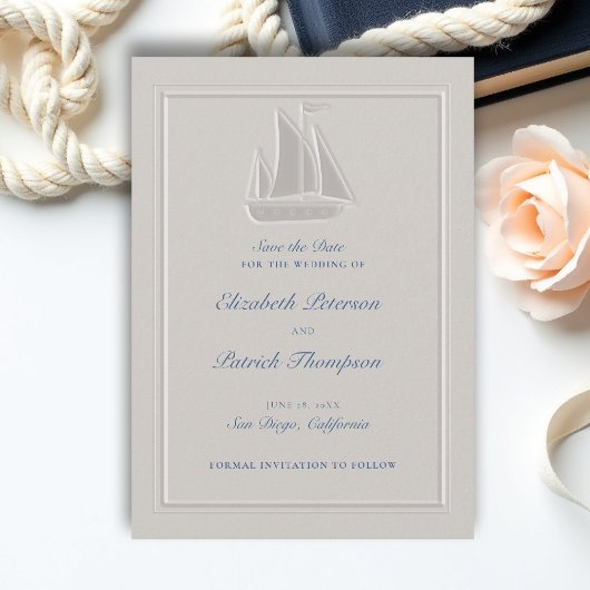 Save The Date Coastal Nautical Sailboat Ivory Formal Wedding