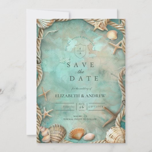 Save The Date Coastal Seashell Botanical Wedding (Devant)
