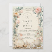 Save The Date Coastal Seashell Botanical Wedding (Devant)