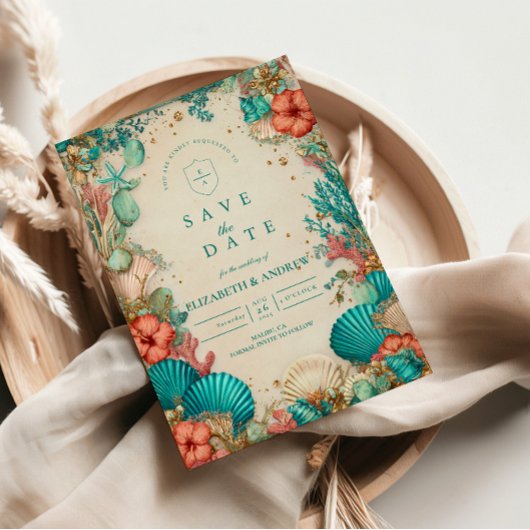 Save The Date Coastal Seashell Wedding