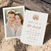 Save The Date Coastal Stripes Shell Beach Photo Wedding