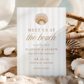 Save The Date Coastal Stripes Shell Beach Photo Wedding