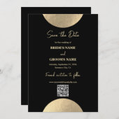Save The Date Code QR Abstrait Black & Gold moderne (Devant / Derrière)