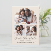 Save The Date Code QR Arch Collage Minimal 3 Photos Beige (Debout devant)