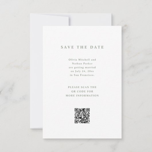 Save The Date Code QR blanc et textuel élégant et photo (Dos)