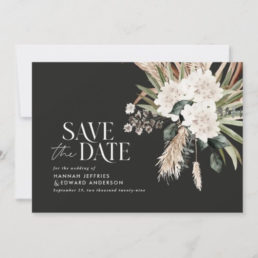 Save The Date Code QR botanique moderne rustique eucalyptus noir (Devant)