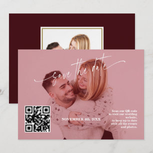 Save The Date Code QR Calligraphie Bourgogne Profond Photo Maria