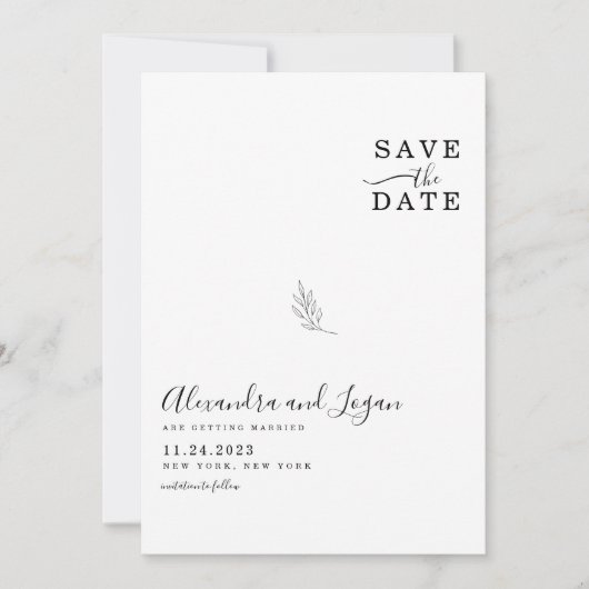 Save The Date Code QR Chic Noir et Blanc avec Écriture Signature (Devant)