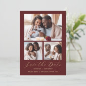 Save The Date Code QR Collage 3 Photos Minimal Burgundy Or (Debout devant)