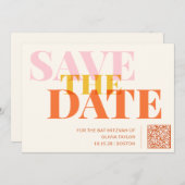 Save The Date Code QR de Bat Mitzvah rétro moderne rose et orang (Devant / Derrière)