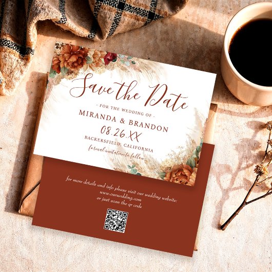 Save The Date Code QR de calligraphie élégante Mariage bohème fl