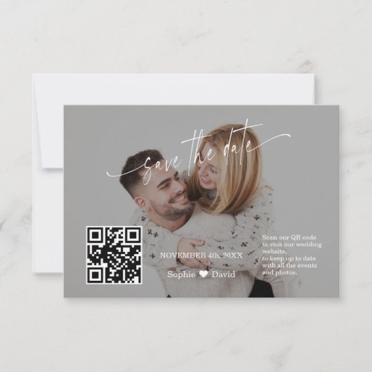 Save The Date Code QR de calligraphie moderne Photo de mariage  (Devant)