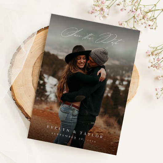 Save The Date Code QR de calligraphie rustique pour photo de mar