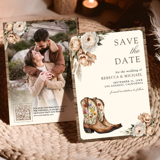 Save The Date Code QR de chaussures de cow-boy occidentales pour