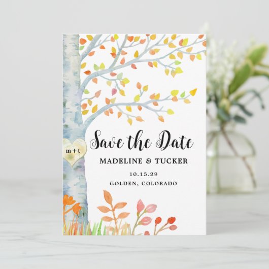 Save The Date Code QR de Date de Rustique Feuilles d'Automne  (Debout devant)