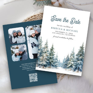 Save The Date Code QR de la forêt de pins enneigée en hiver pour