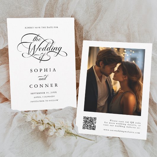 Save The Date Code QR de la photo Mariage de script élégant