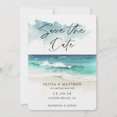 Save The Date Code QR de la plage océanique écriture aquarelle m (Devant)
