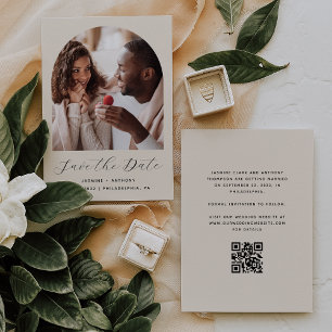 Save The Date Code QR de l'arche de photo minimale Beige