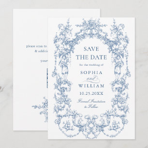 Save The Date Code QR de l'Orné victorien Floral Dusty Blue Mari