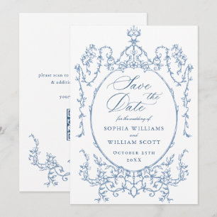 Save The Date Code QR de l'Orné victorien Floral Dusty Blue Mari
